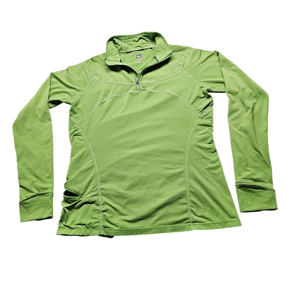 REI Womens Medium Lime Green Quarter Zip Pullover Thumbholes Activewear Top‎